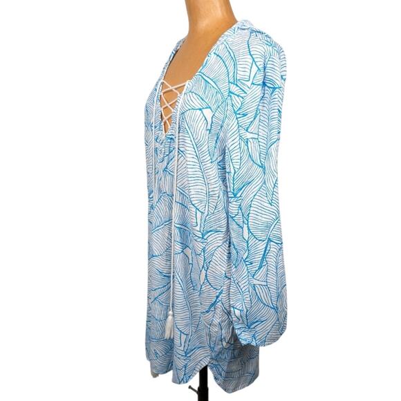 Charlie Holiday Beach Swim Cover Up Hooded Resort Vacation White Blue US Size 4 - Picture 5 of 8